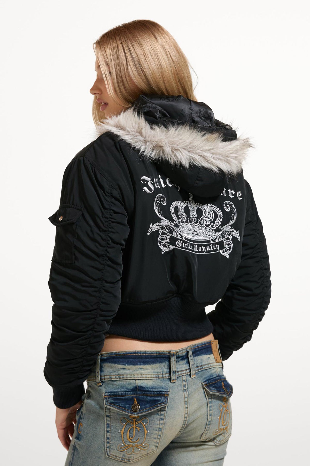 Camille short bomber jacket in twill - Black