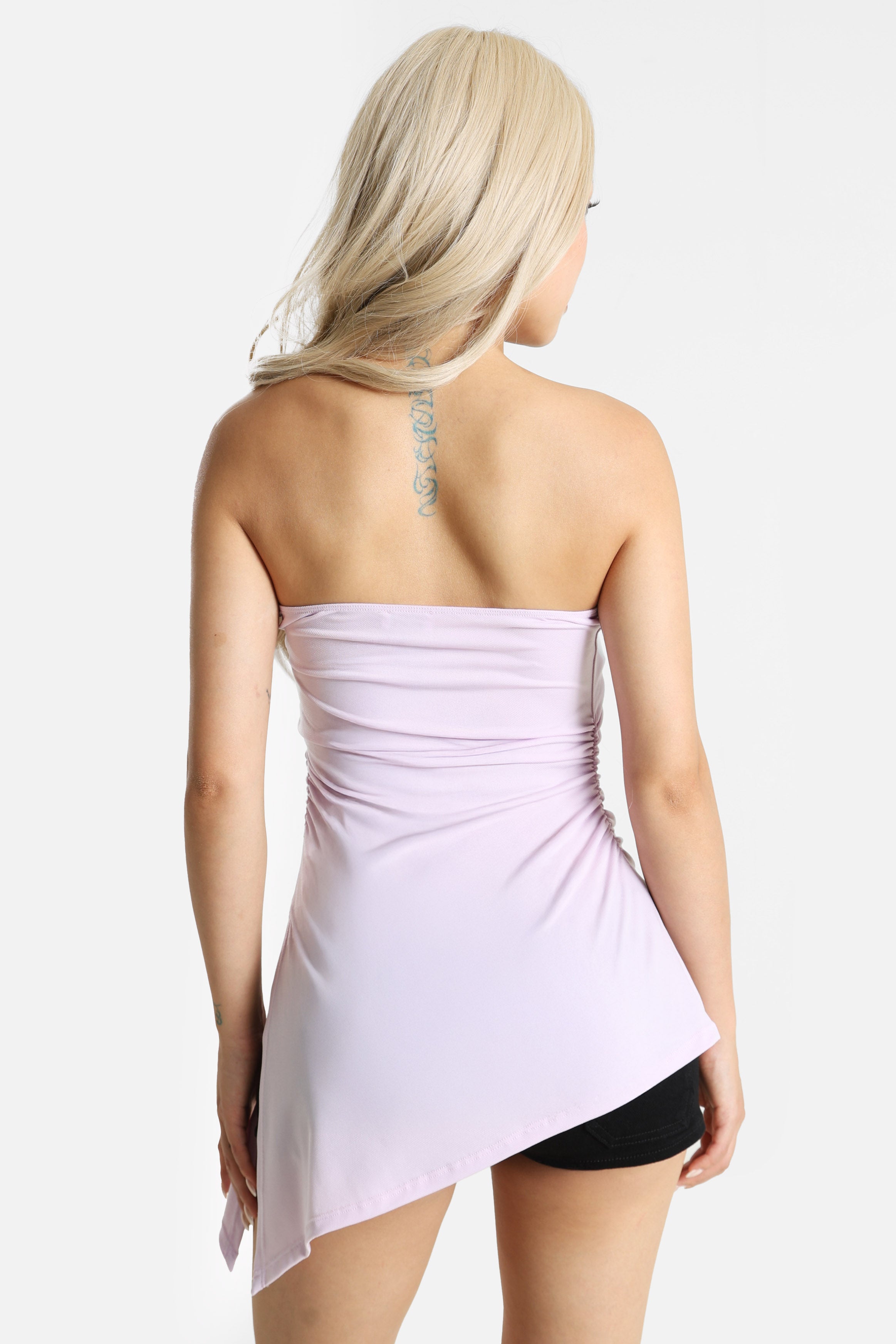 Asymmetrisches Mesh-Bandeau-Top - Lila