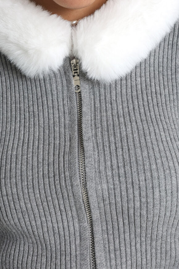 Gerippte Crop Strickjacke - Grau meliert