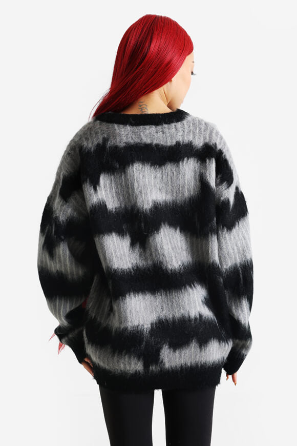 Oversize Hairy Strickpullover - Schwarz + Grau