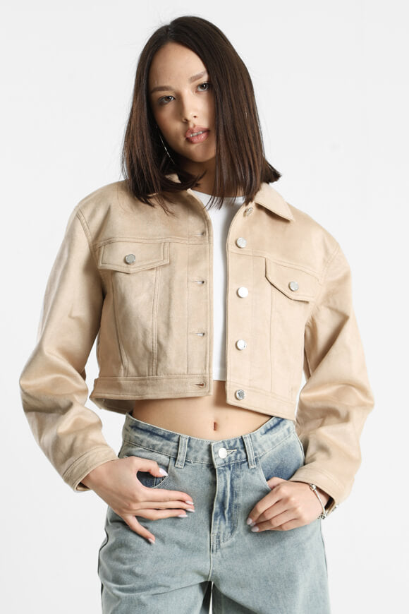 Crop faux suede jacket - Light beige