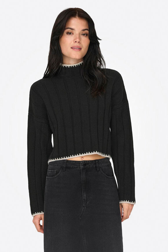Chick Stitch Crop Knit Sweater - Black + Pumice Stone