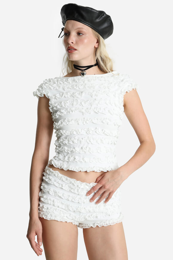 Neckholder Crop Top mit Rüschen - Offwhite
