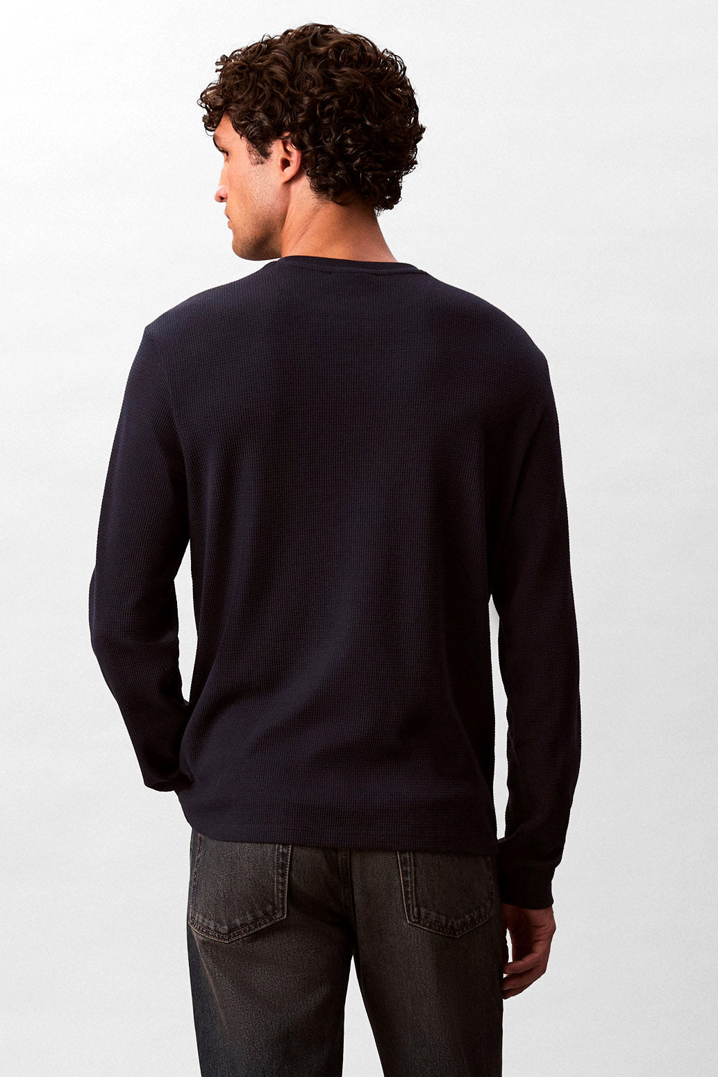 Langarmshirt mit Waffelstruktur - Dark Sapphire