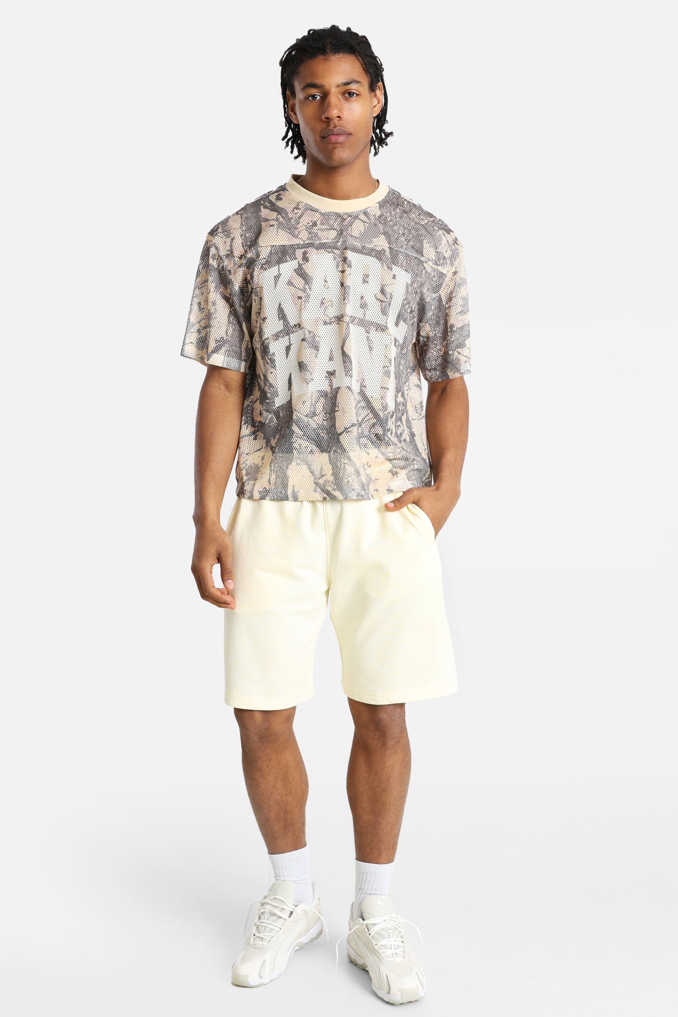 Mesh T-Shirt - Beige + Mehrfarbig