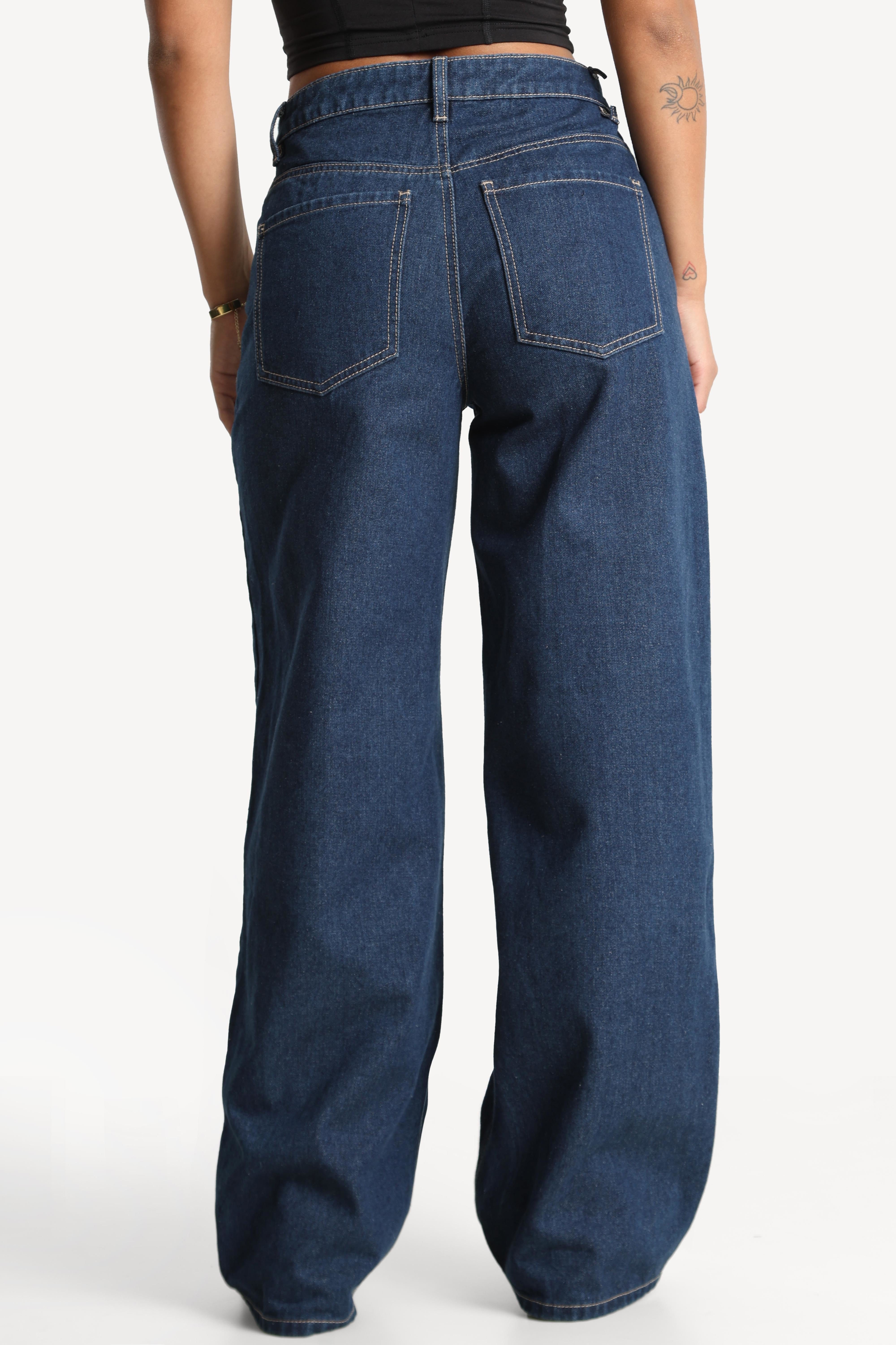 Jeans a gamba larga - Bleu foncé denim