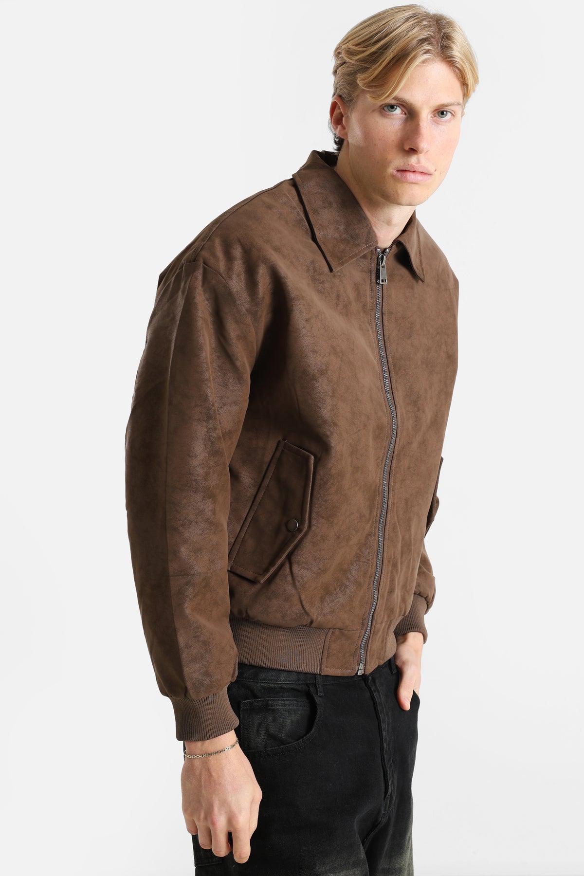 Veste en similicuir doublée - Coffee