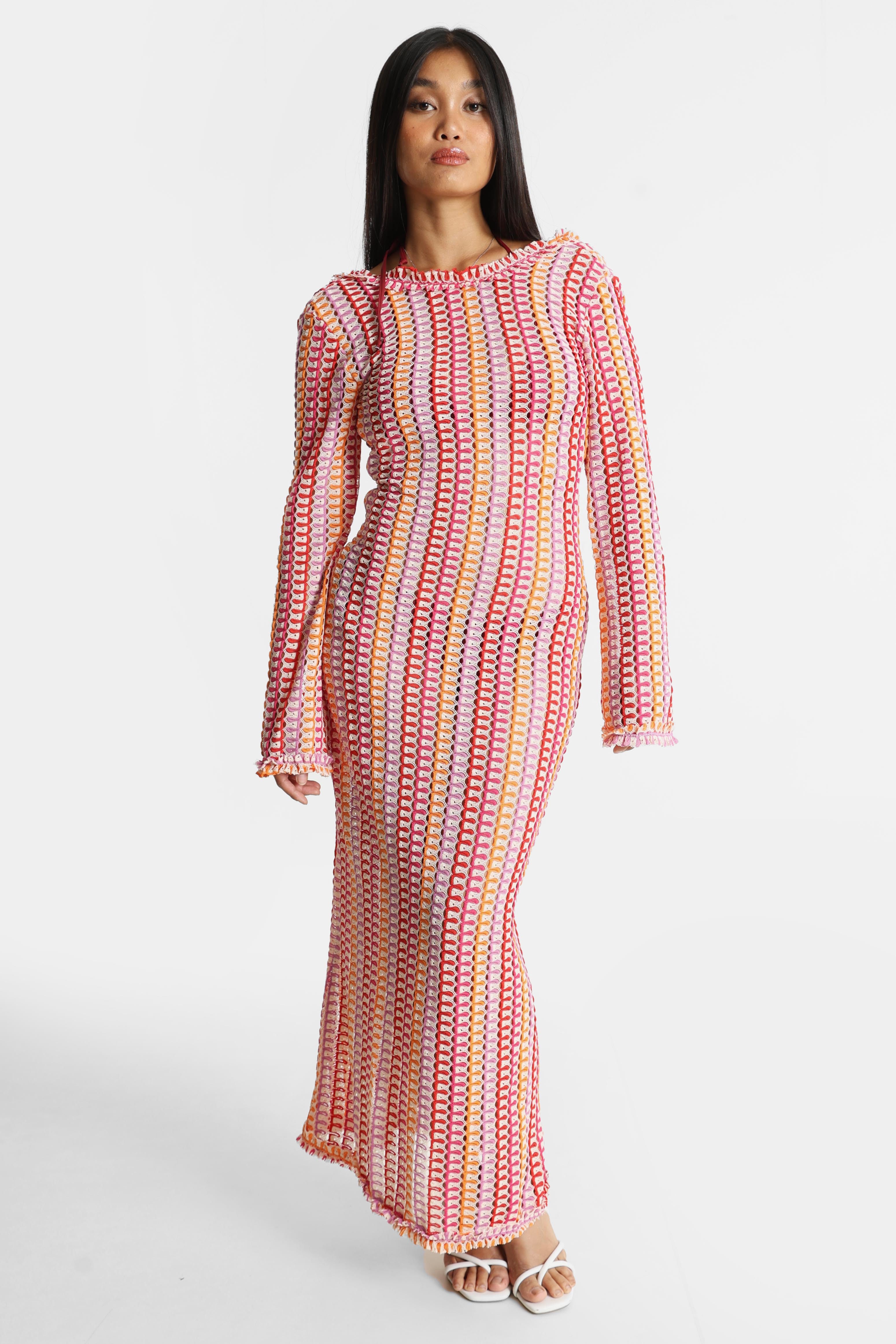 Long crochet dress - Multicolor