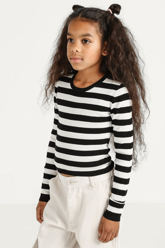 Pull en maille côtelée Crop - Noir + Beige clair