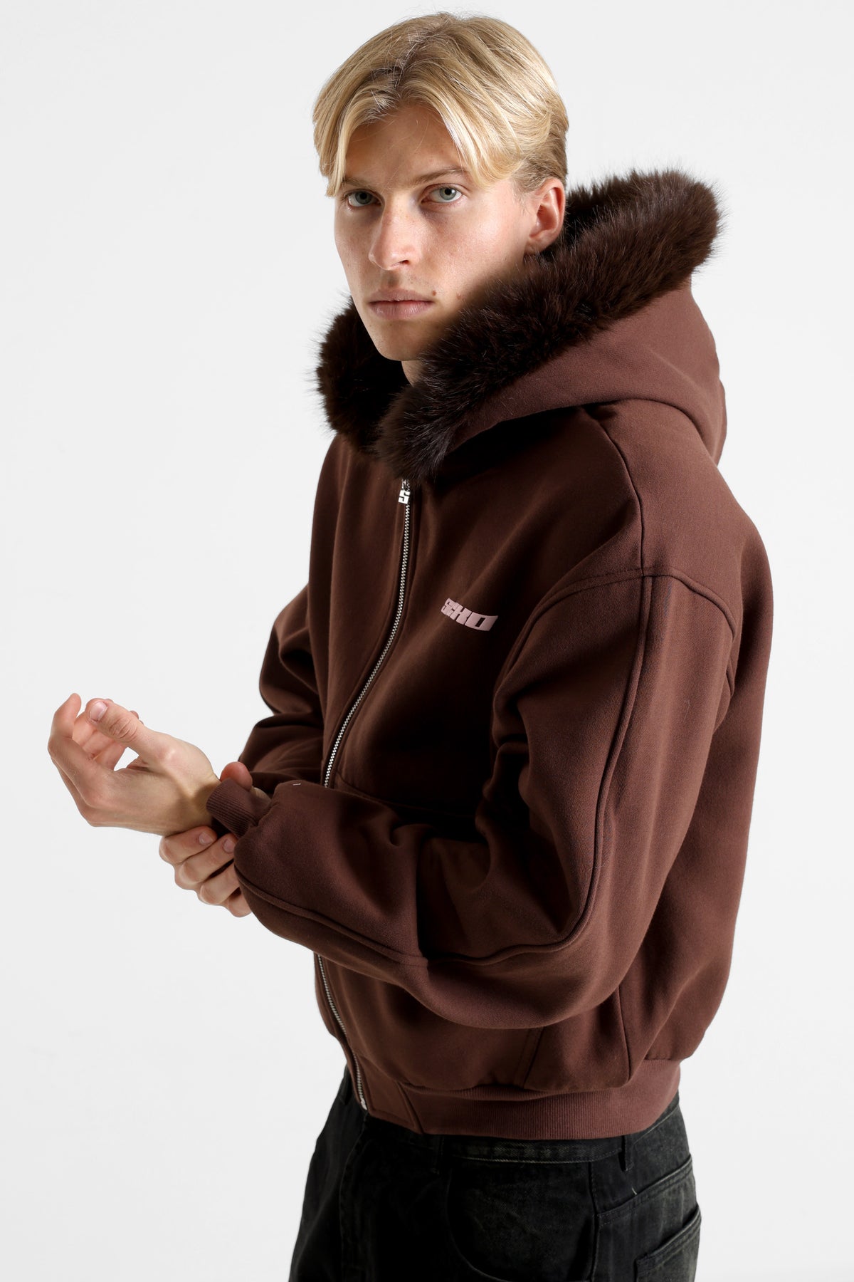 Kapuzensweatjacke - Braun + Rosa