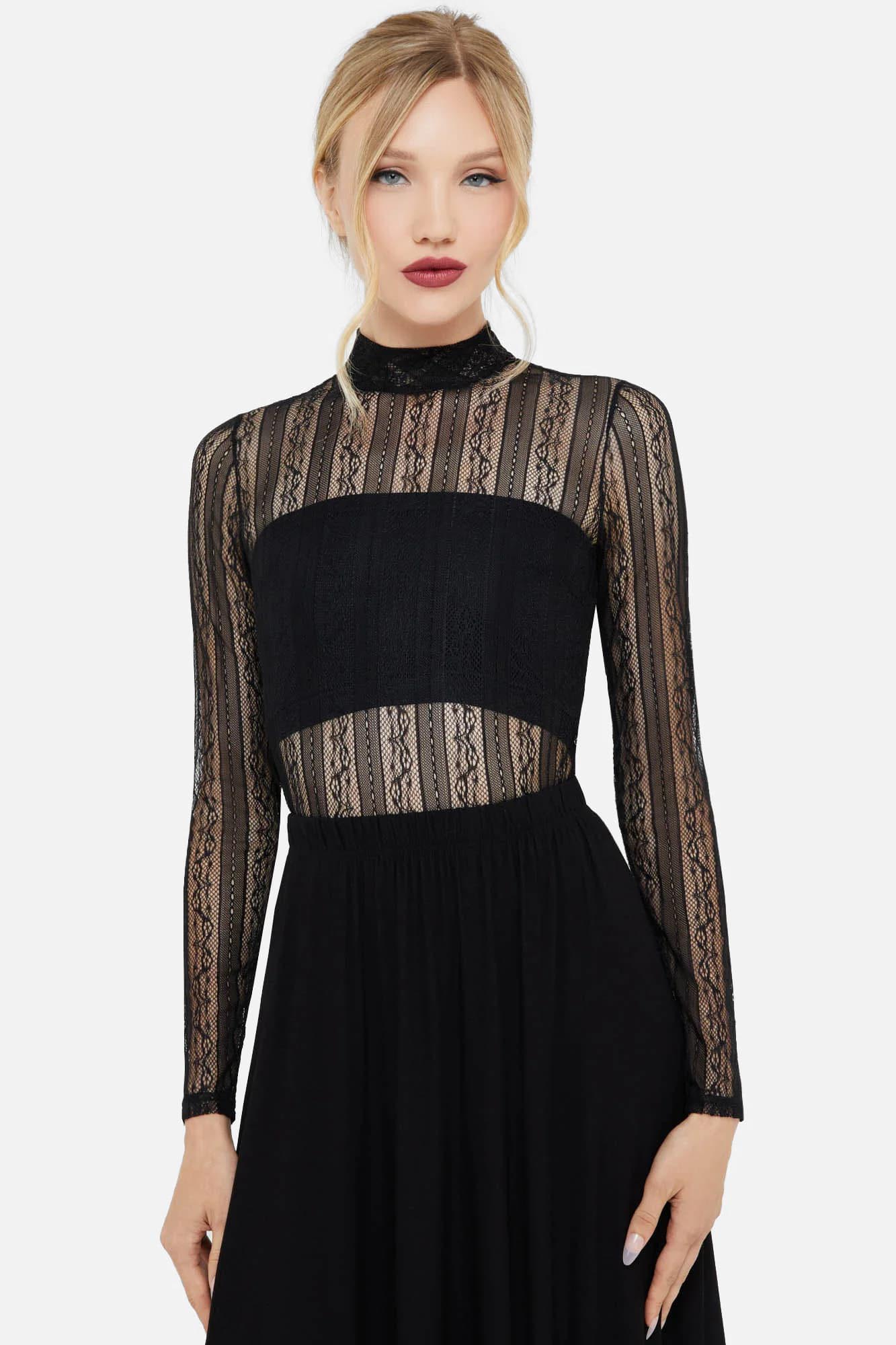 Drullia Spitzen Langarmshirt - Black