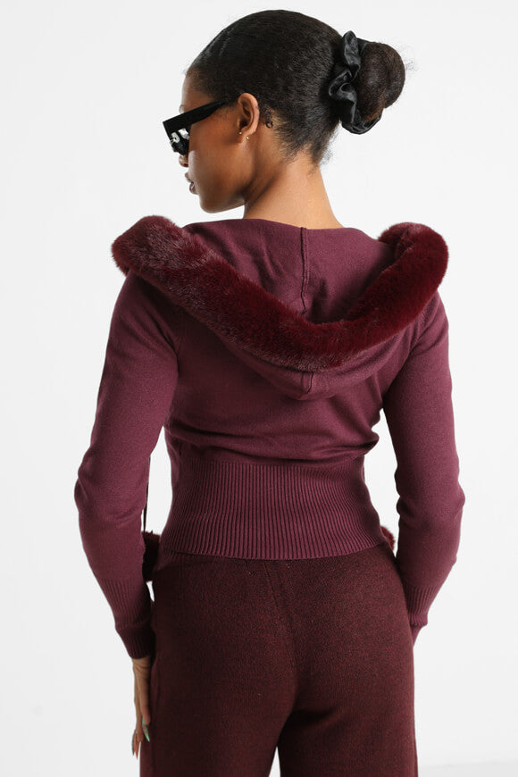 Crop fine knit cardigan - Bordeaux