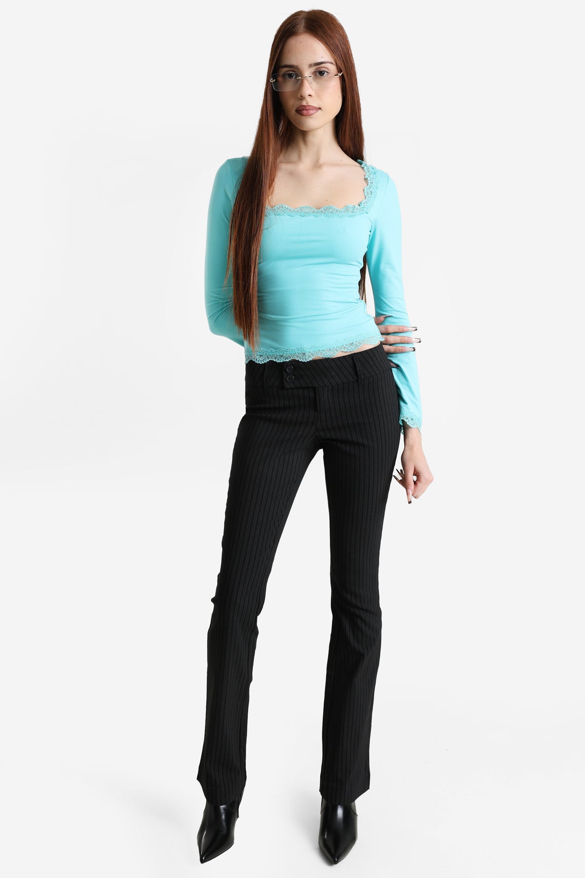 Crop Langarmshirt - Aqua