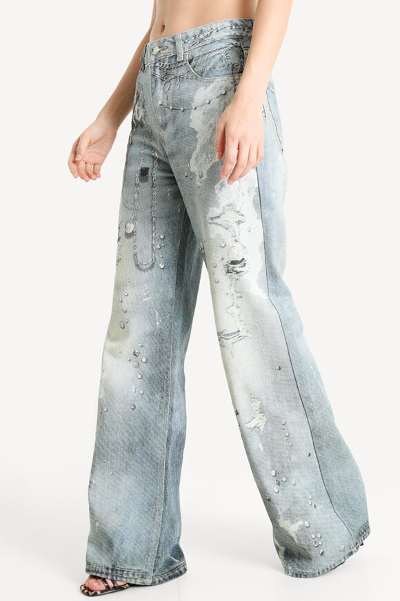 Jeans à jambes larges - Bleu/Gris