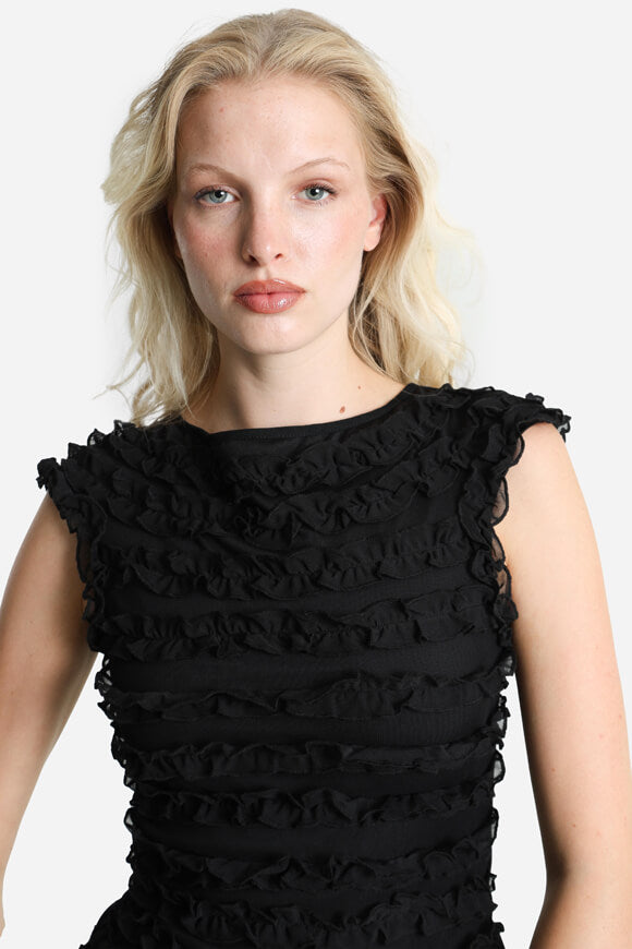 Halter neck crop top with ruffles - black