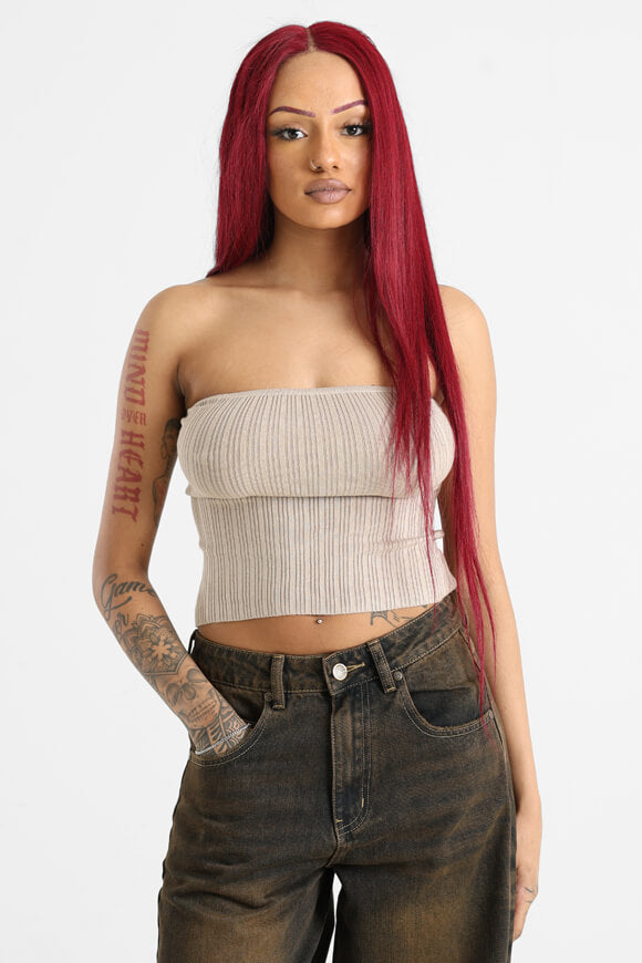 Top a fascia a coste - beige