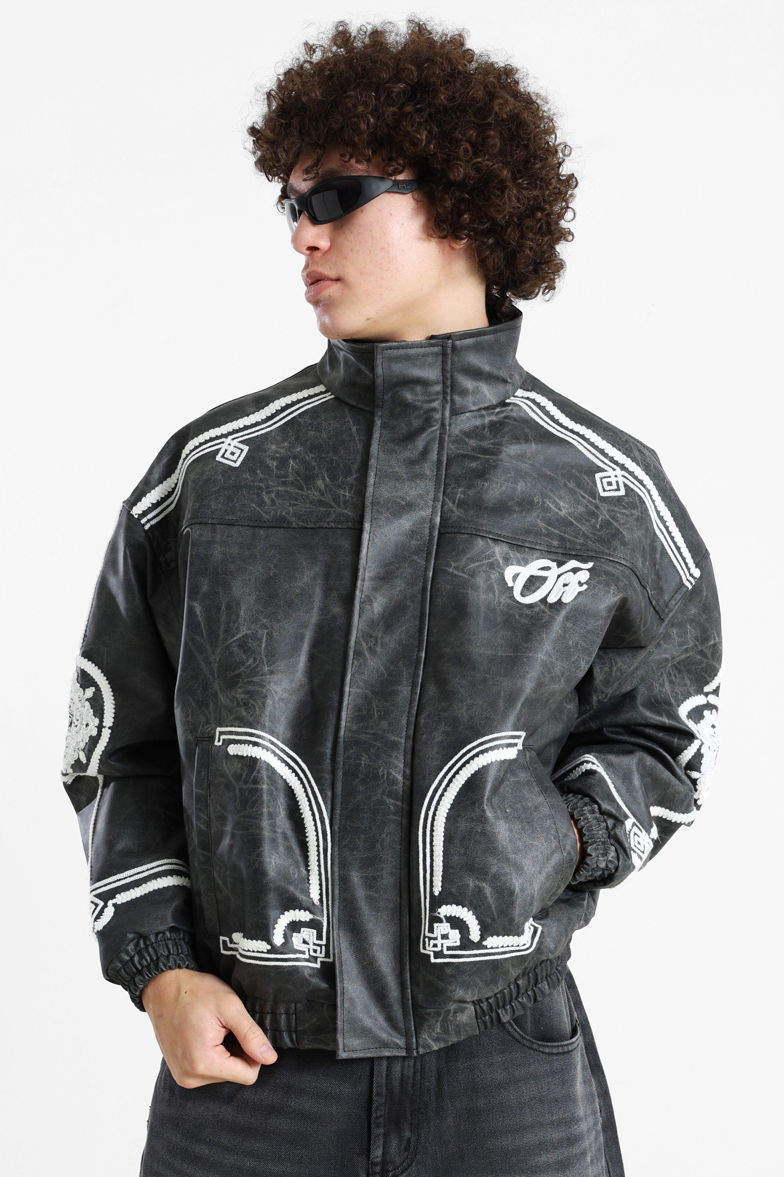 Faux leather jacket - Black Washed