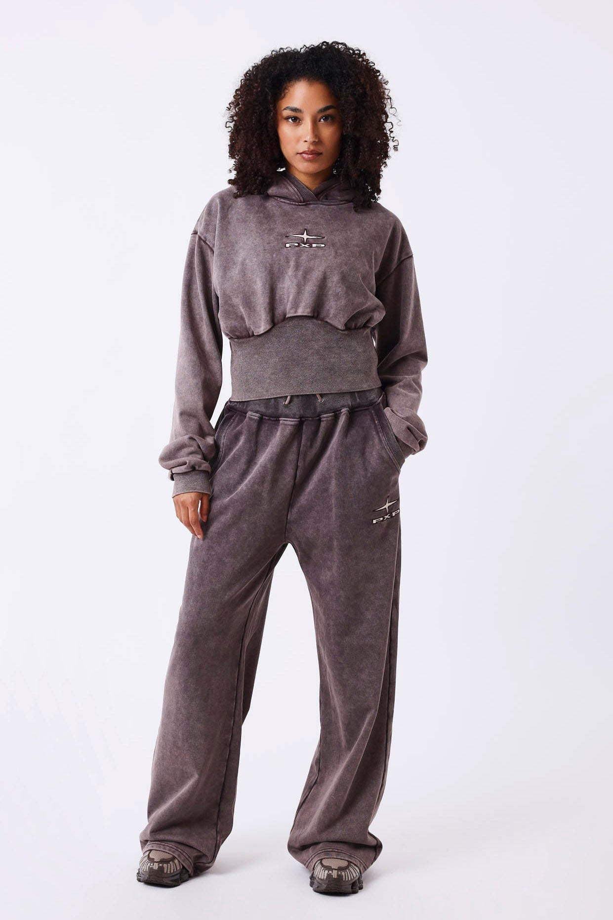 Sweatshirt court à capuchon - Brown Washed