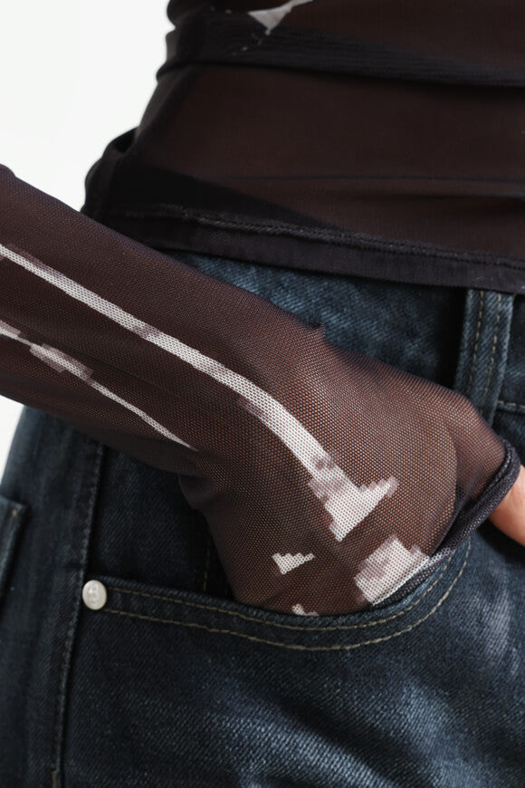 Camicia a maniche lunghe in rete - nero + bianco