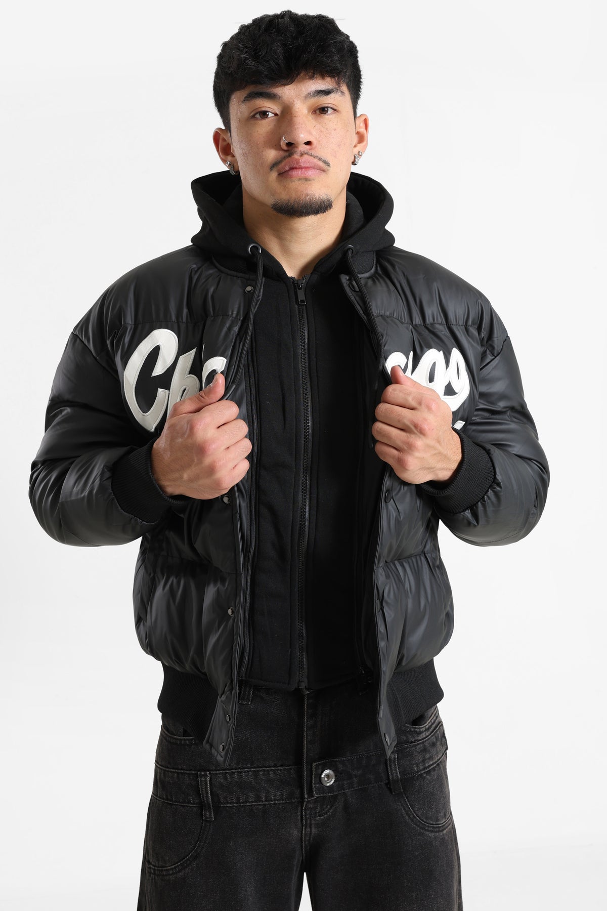 Veste matelassée en similicuir - Black + Offwhite