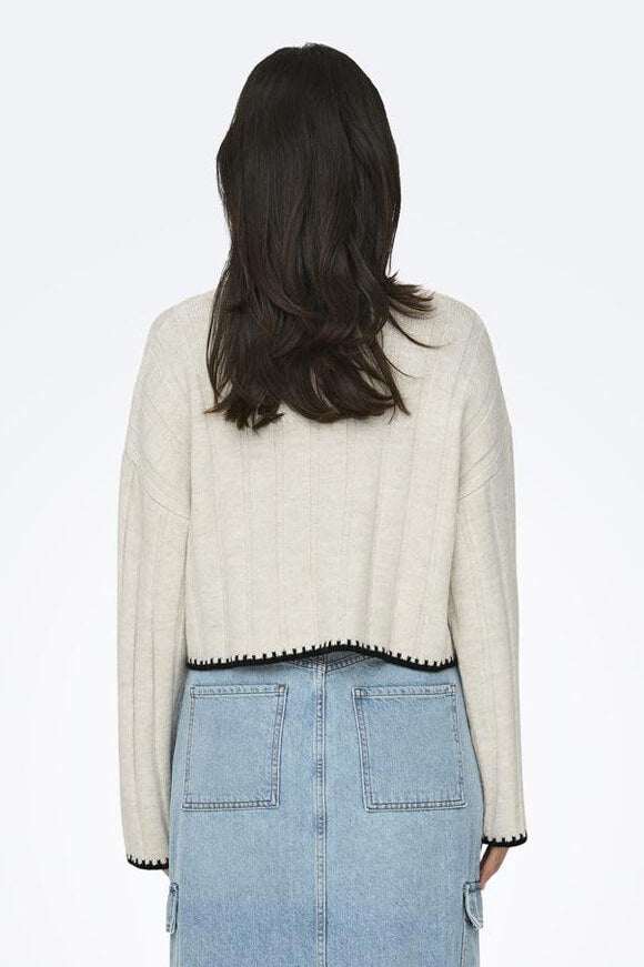 Chick Stitch Crop Knit Sweater - Pumice Stone + Black