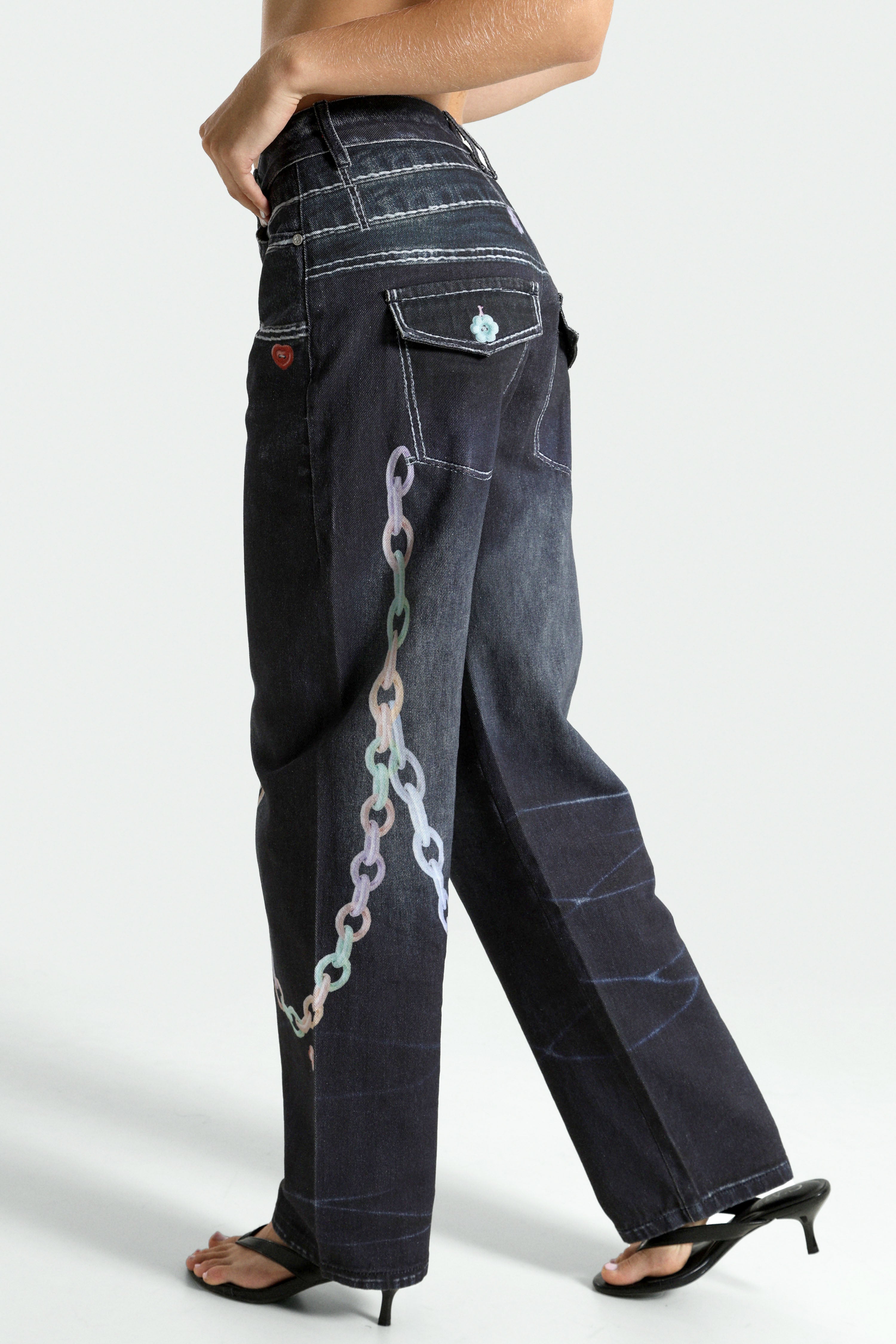 Jean baggy fit - Bleu foncé + Multicolor