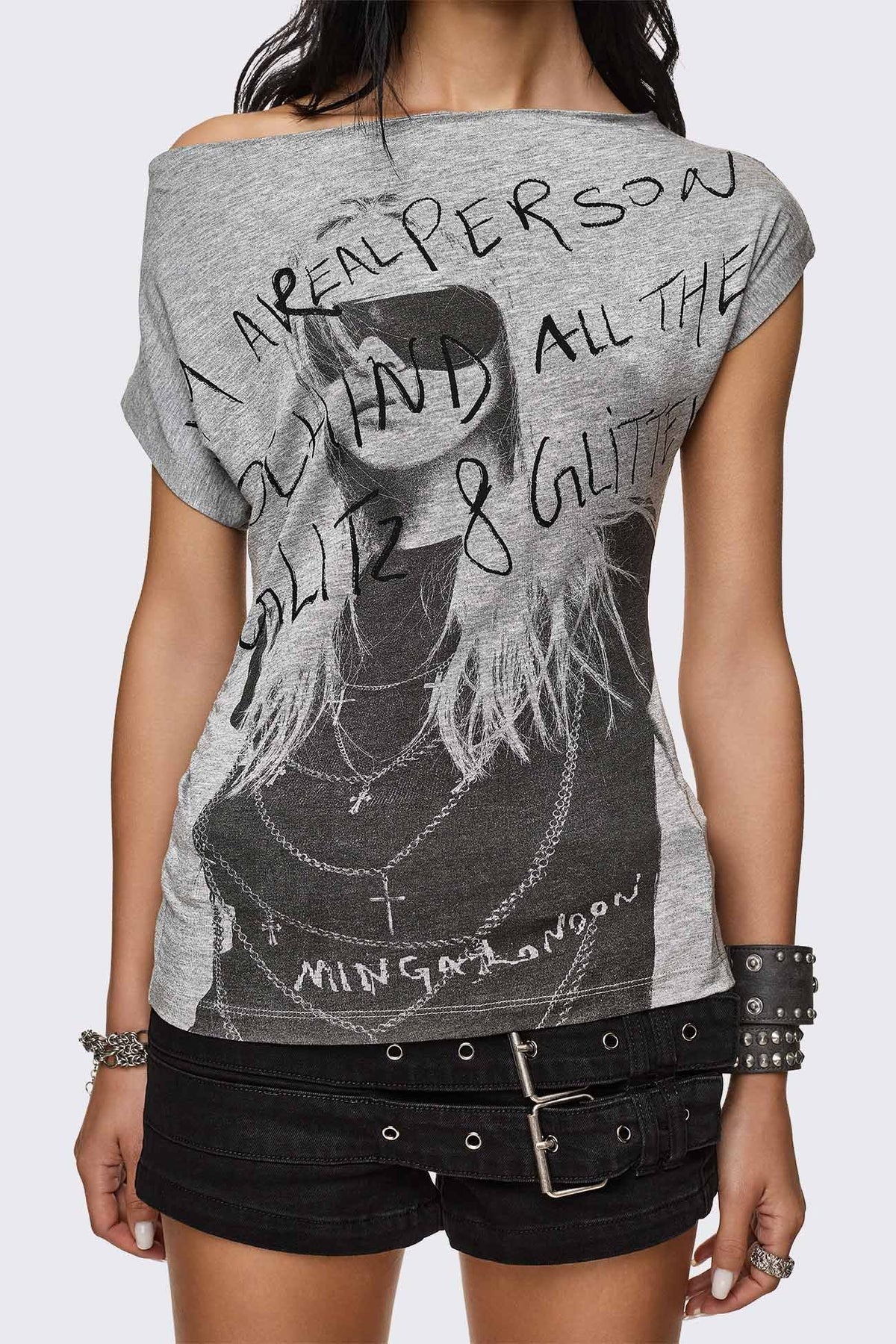 T-shirt Glitz&Glitter con scollo a barca - Grey Marl