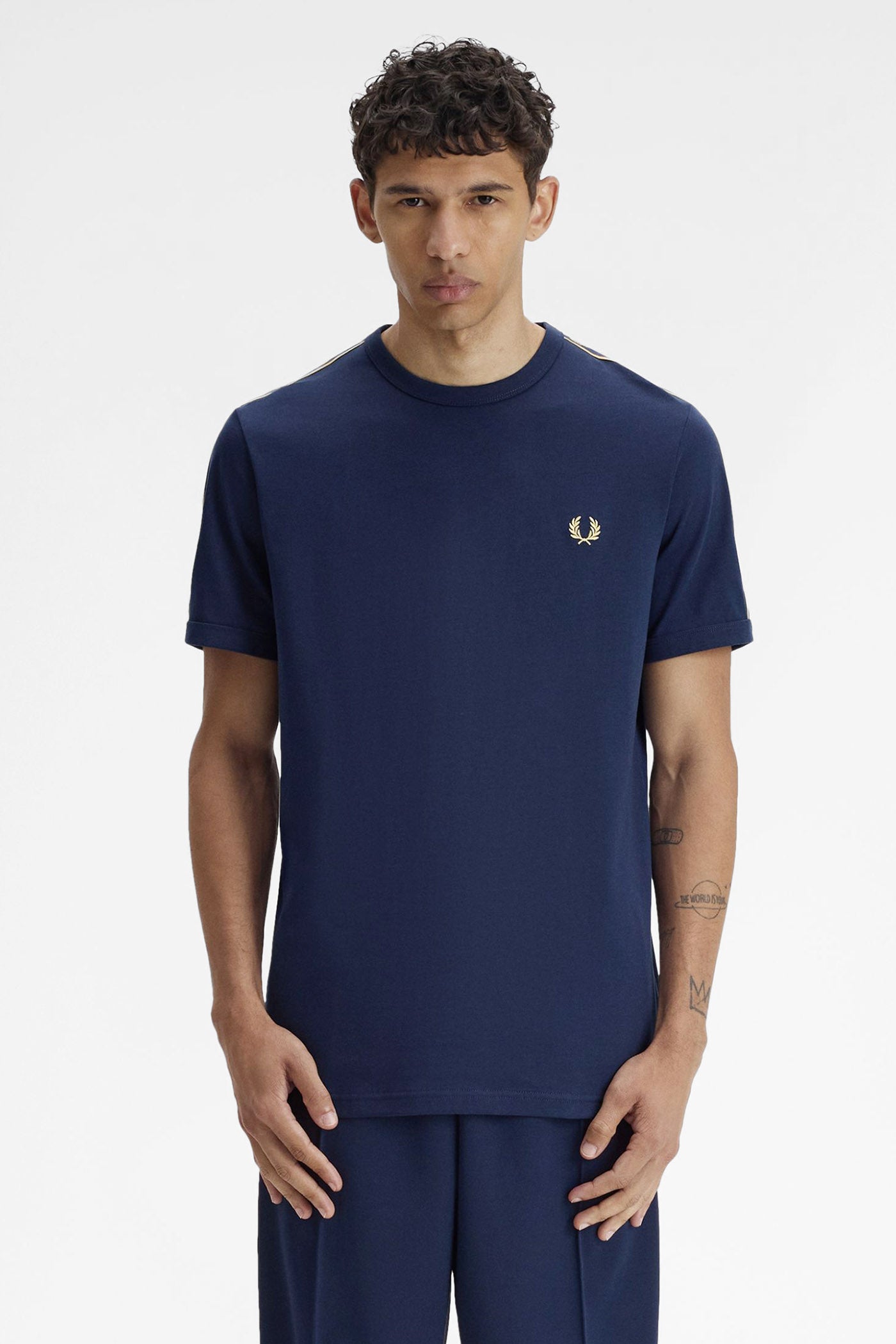 Contrast Tape Ringer T-Shirt - Blue + Champagne