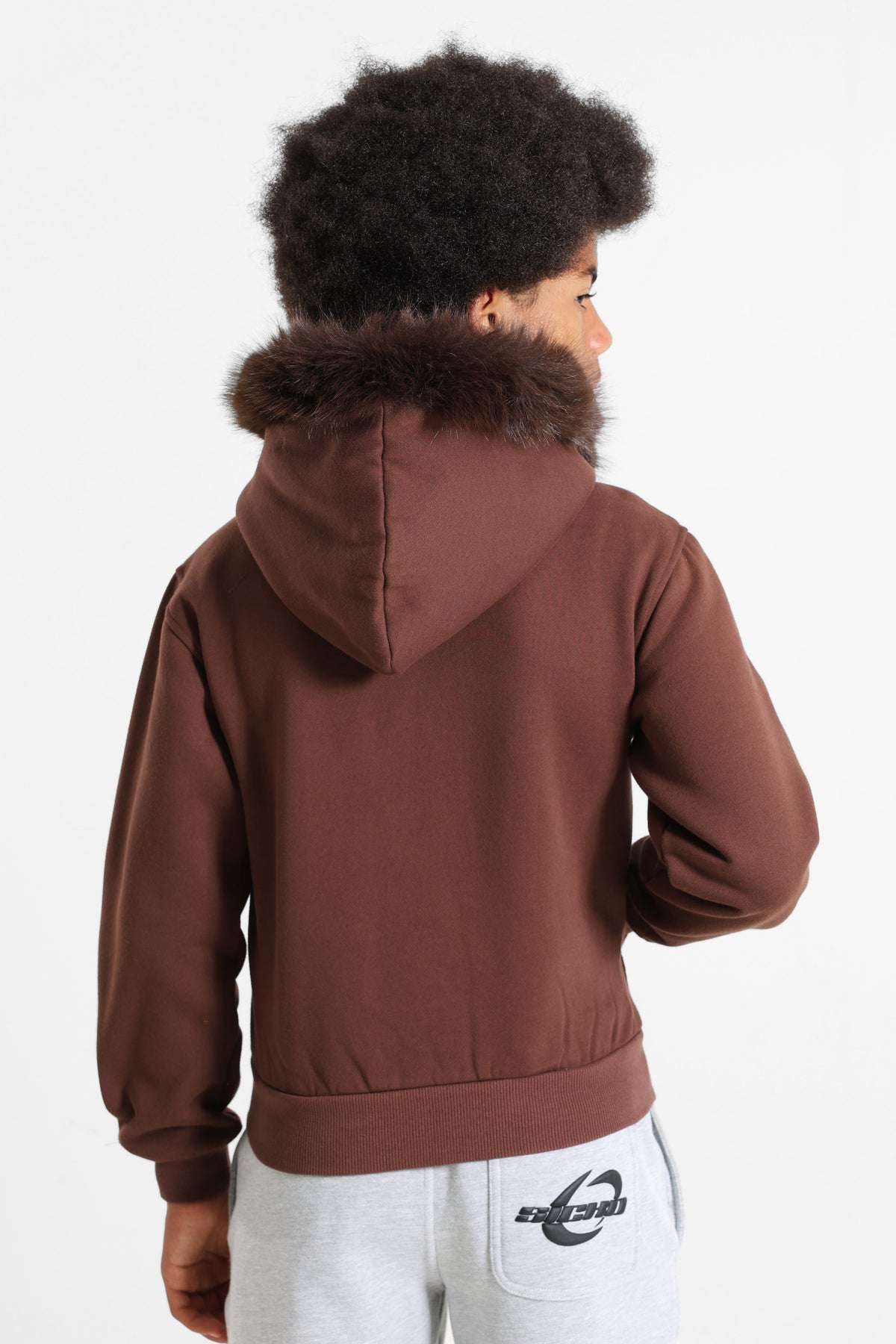 Sweat zippé à capuchon - Brun + Rose