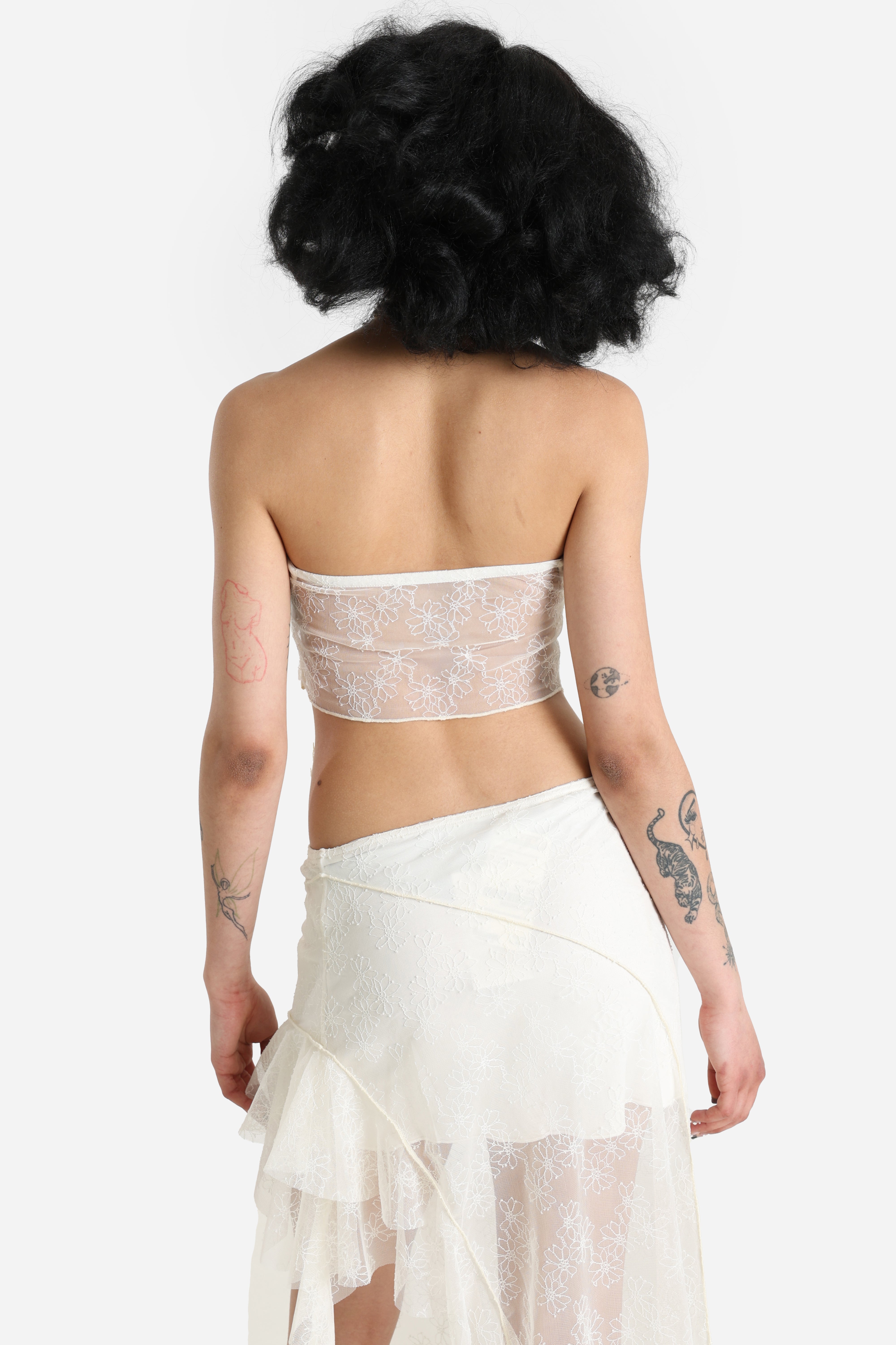 Mesh Bandeau-Crop Top - Ecru