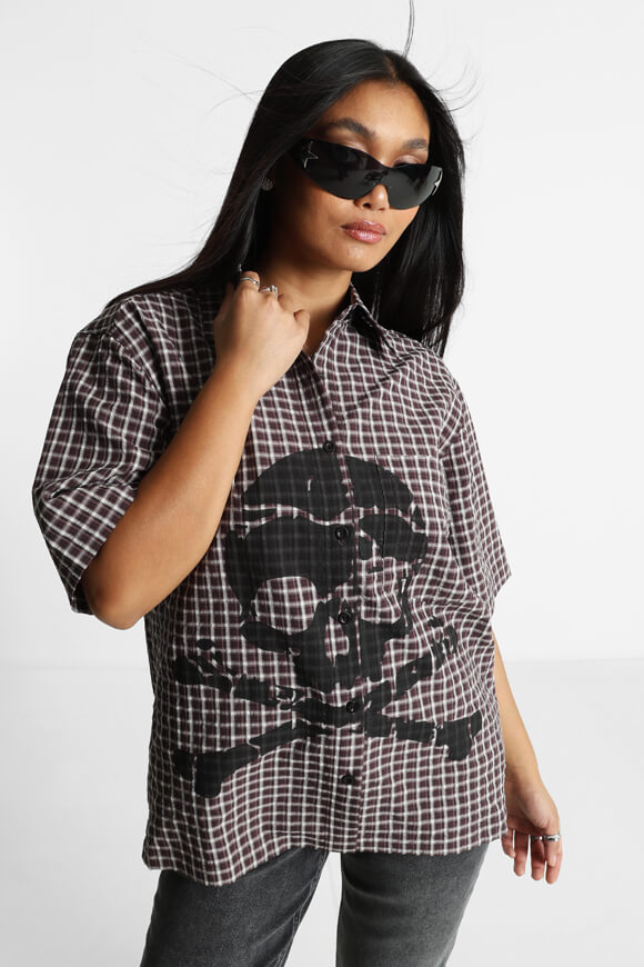 Camicia oversize in seersucker - Bordeaux + ecru