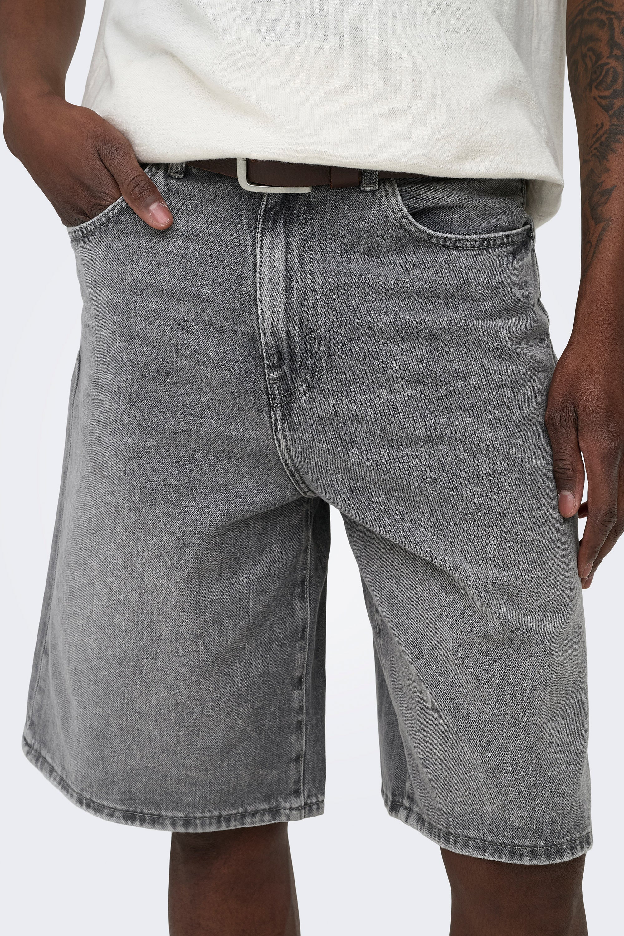 ONSCARL balloon fit denim bermuda shorts - Medium Grey