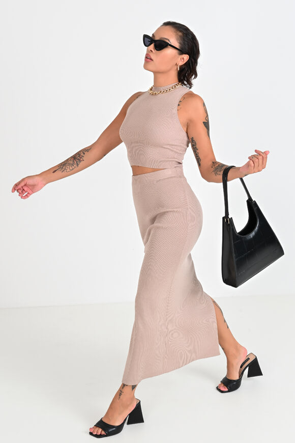 Top in maglia a coste - beige