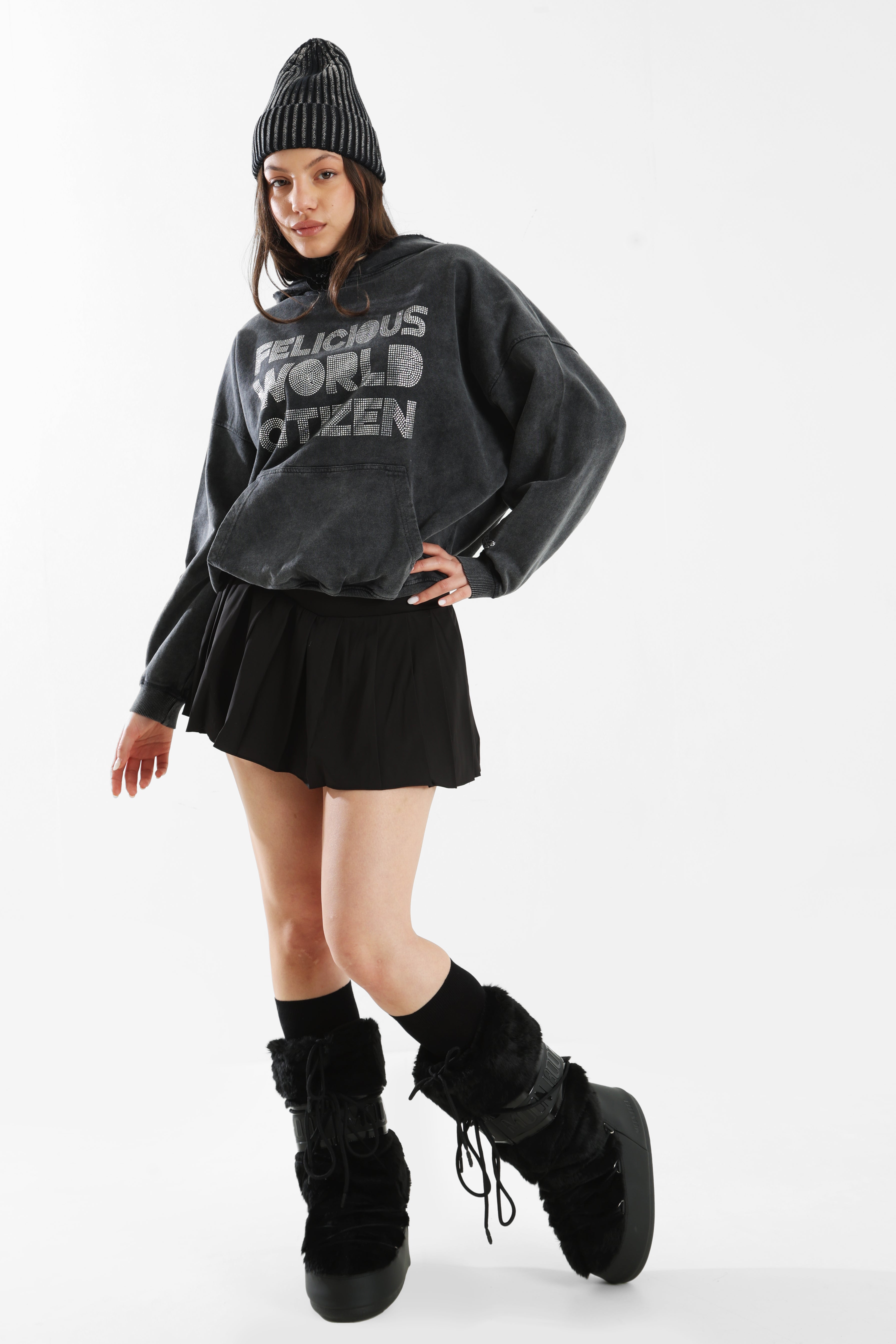 Kapuzensweatshirt - Black Washed