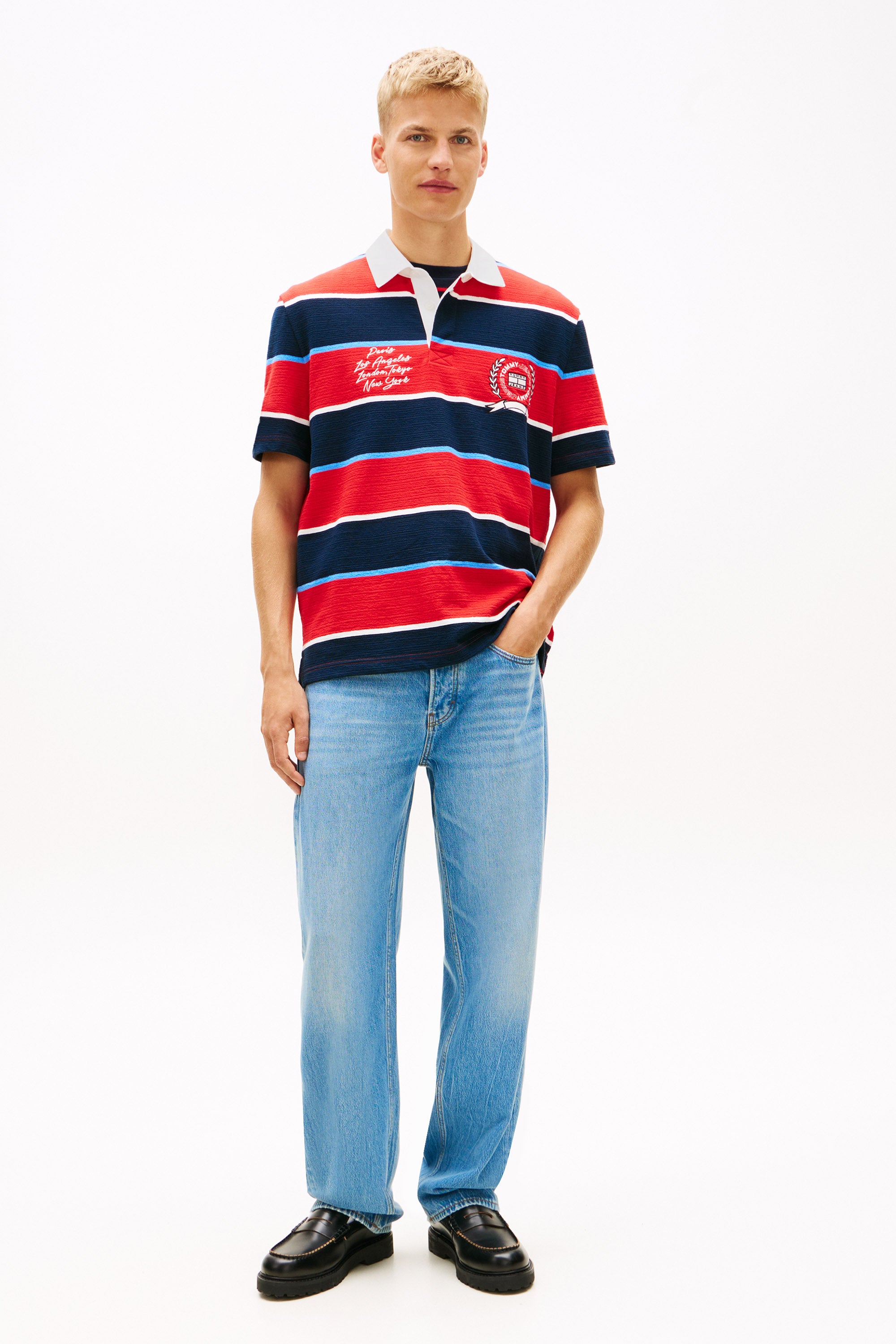 Strukturiertes Poloshirt - Rapid Red + Navy