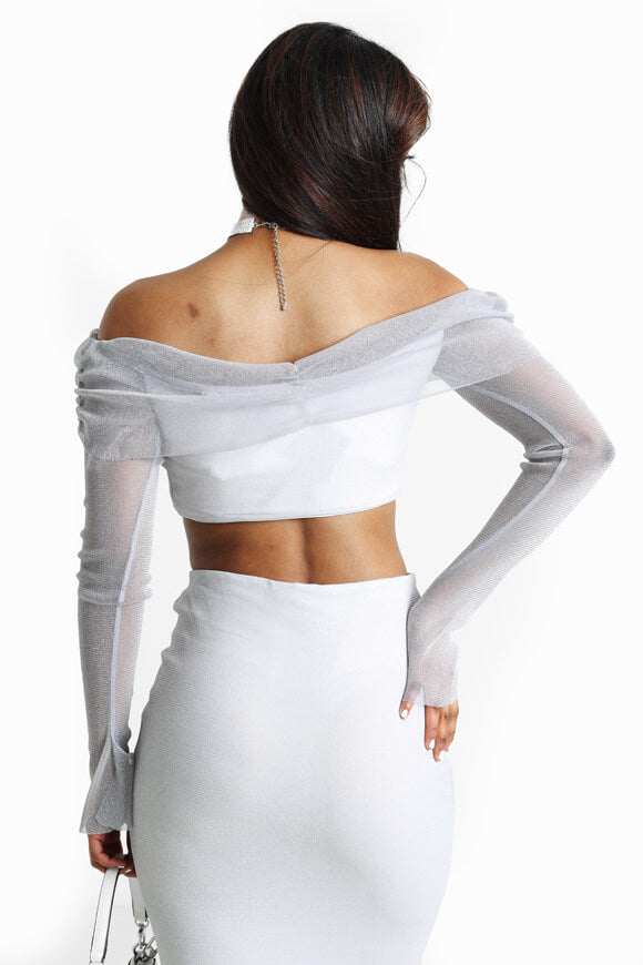 Glitter off-shoulder top - light gray + silver