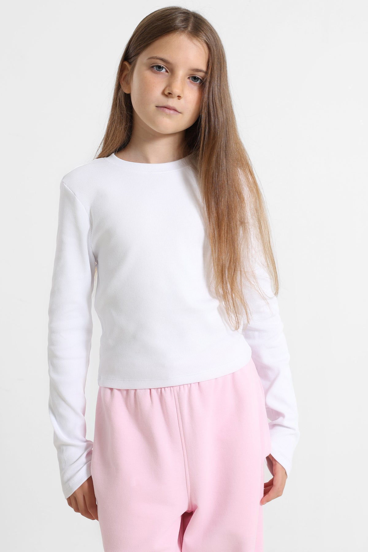 Geripptes Crop Langarmshirt - White