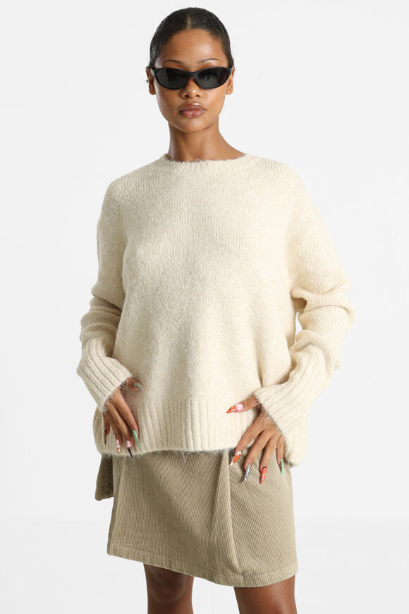 Oversized knitted sweater - mottled light beige