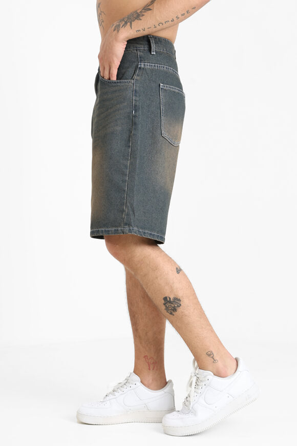 Short baggy fit denim - Dark Blue + Brown