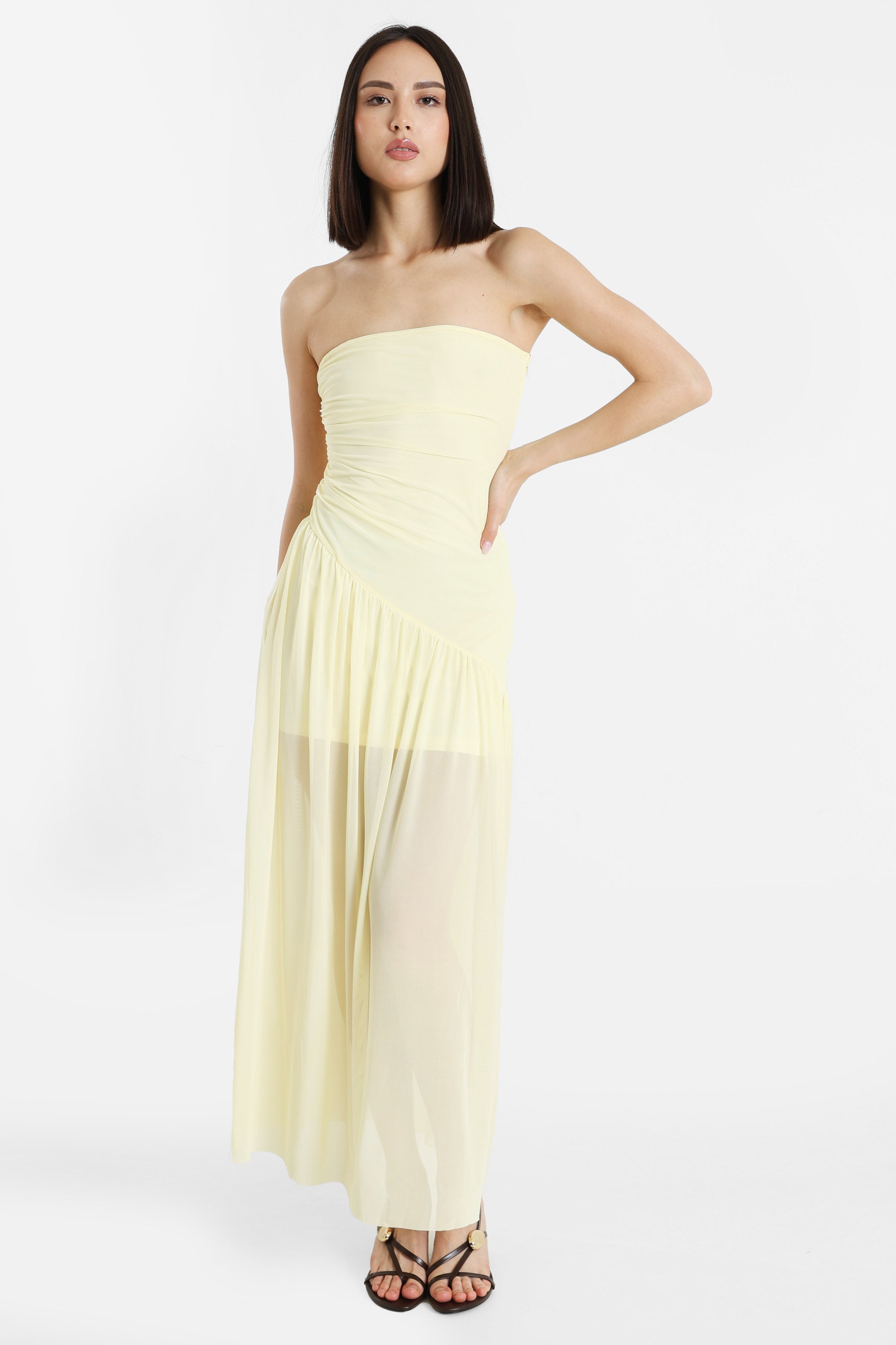 Long bandeau mesh dress - Jaune clair