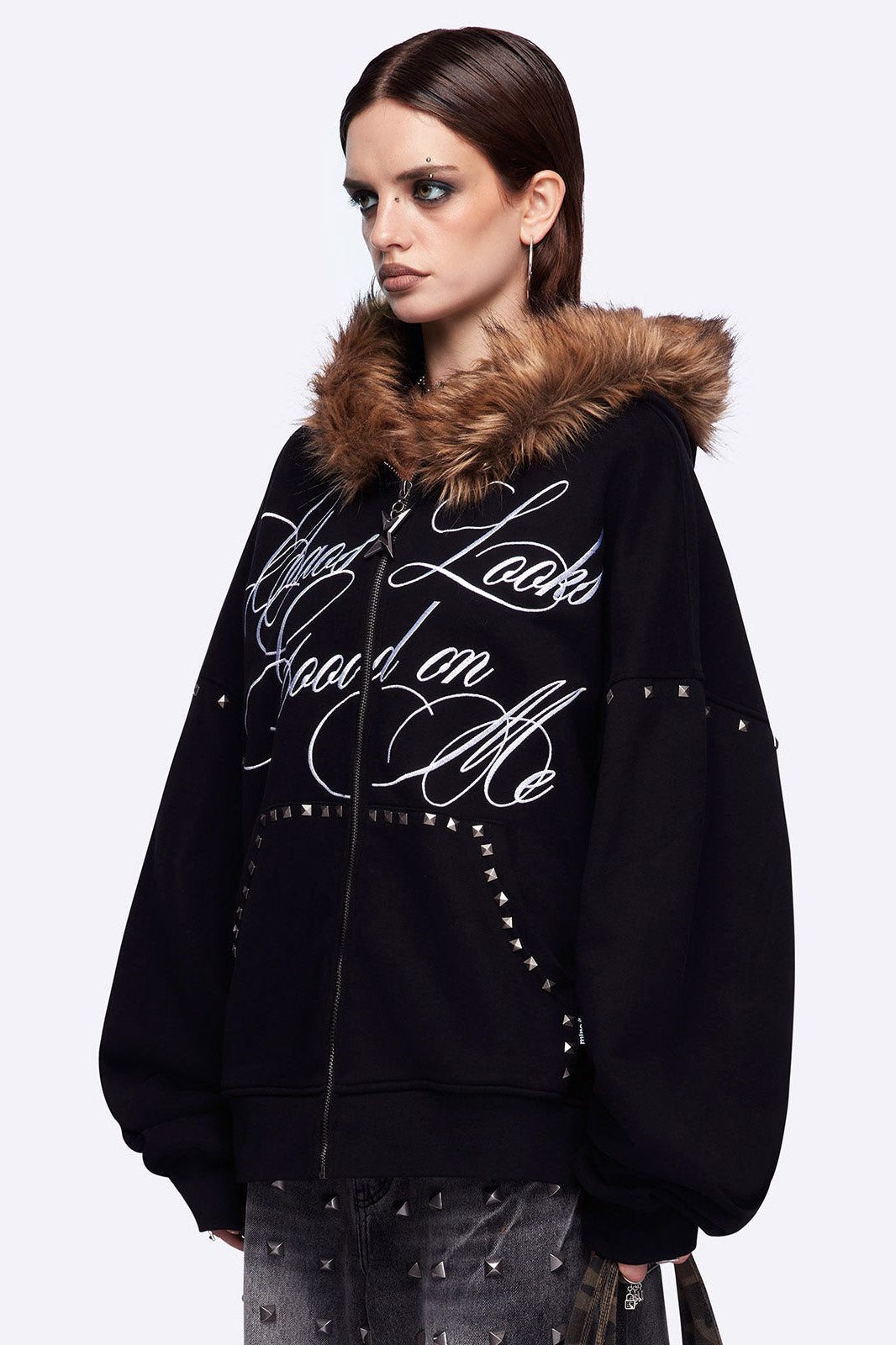Chaotic Oversize Kapuzensweatjacke - Black