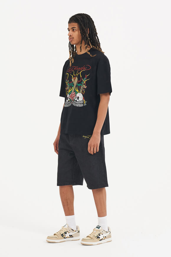 Snake and Skull Fire T-Shirt - Black