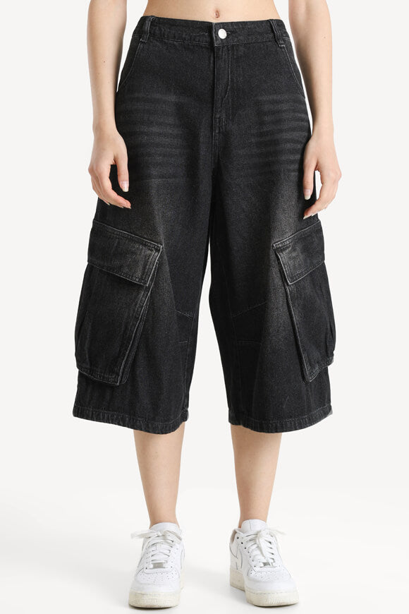 Cargo Jeansshorts - Gewaschen Schwarz
