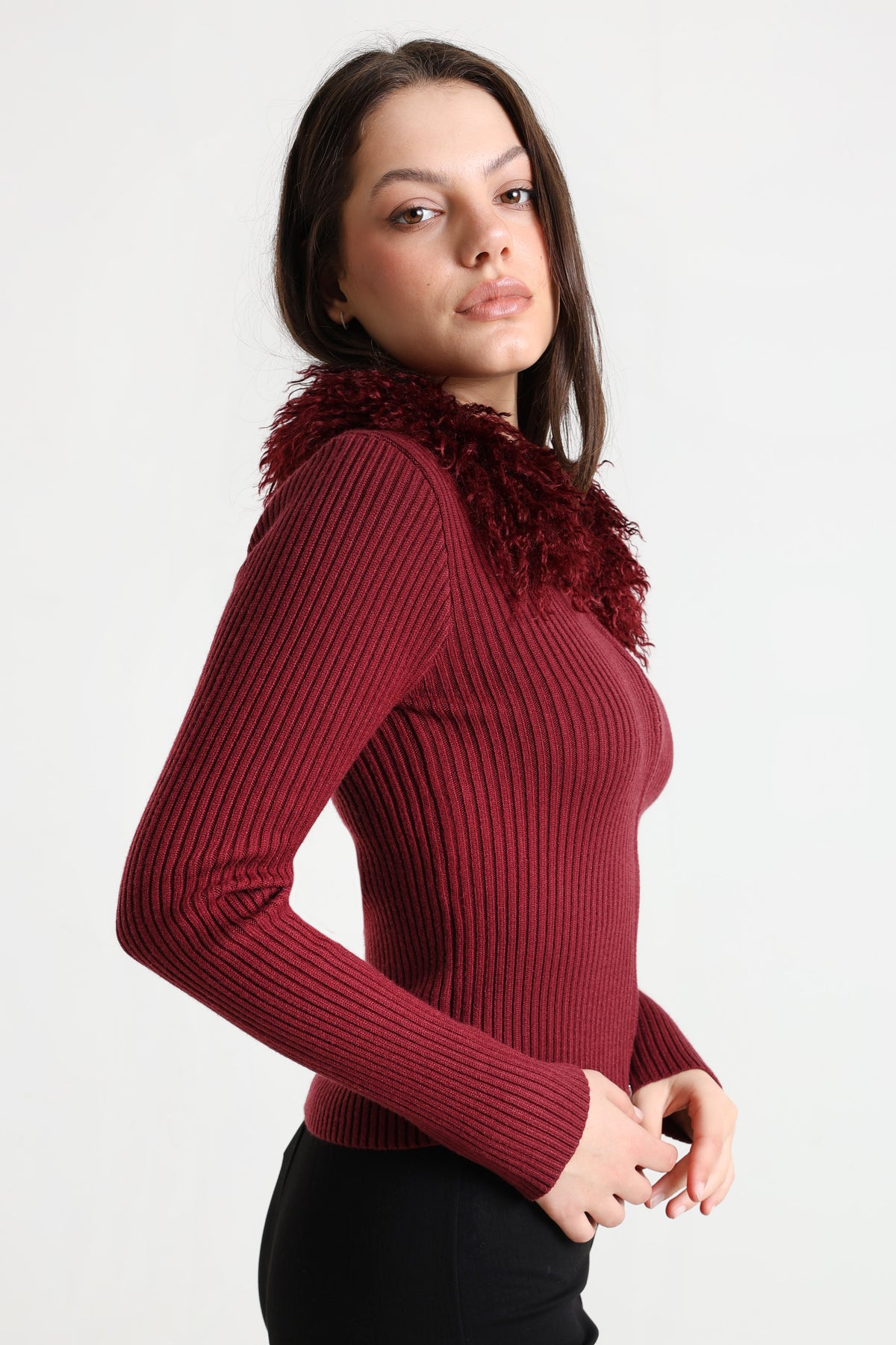 Giacca in maglia a coste - Bordeaux