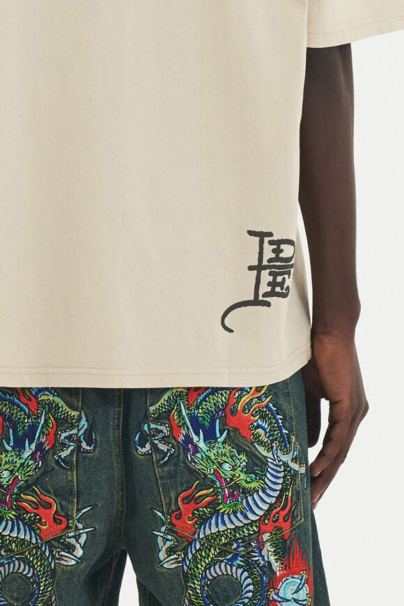 Snake and Skull Fire T-Shirt - Beige