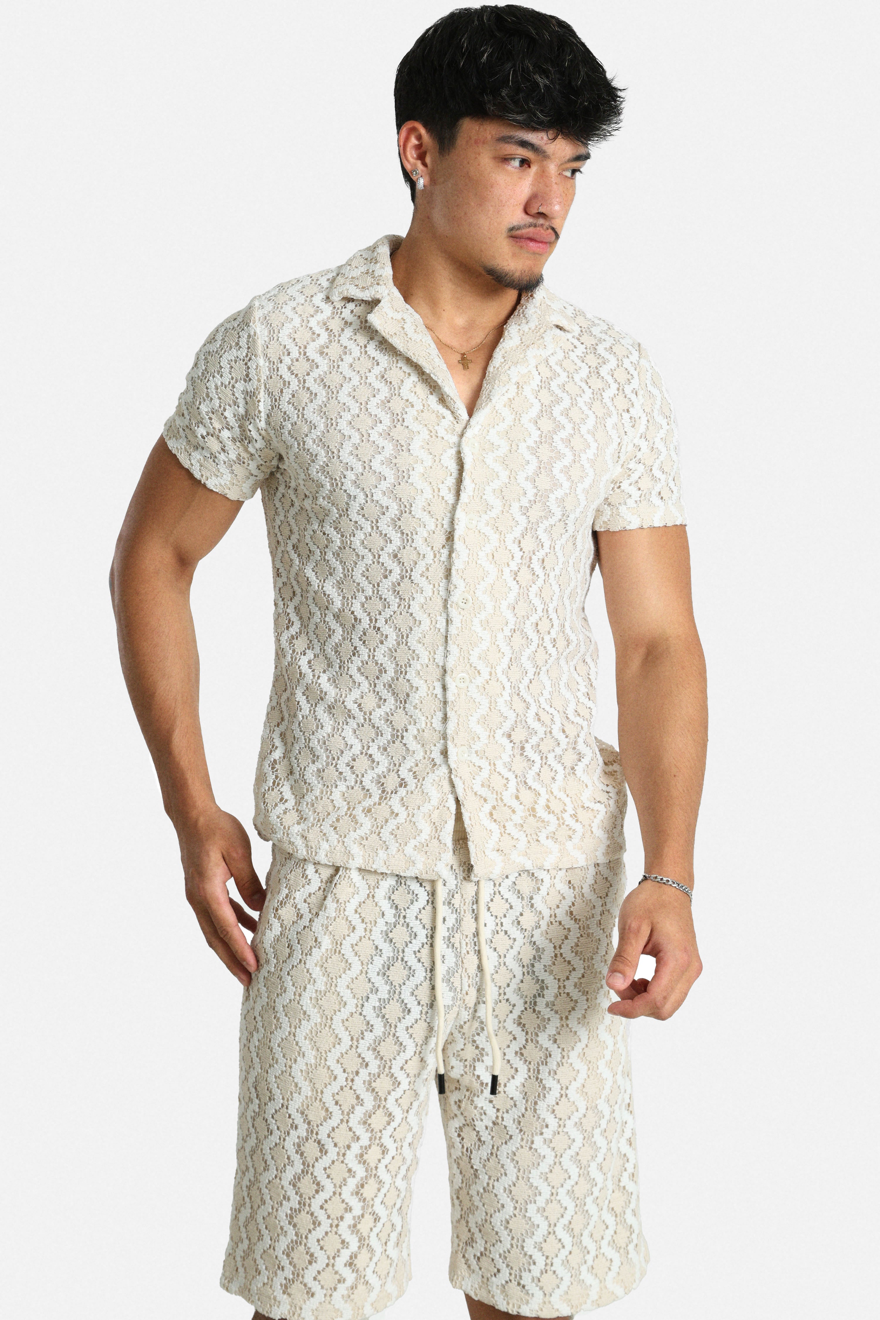 Shirt in structured fabric - White + Offwhite