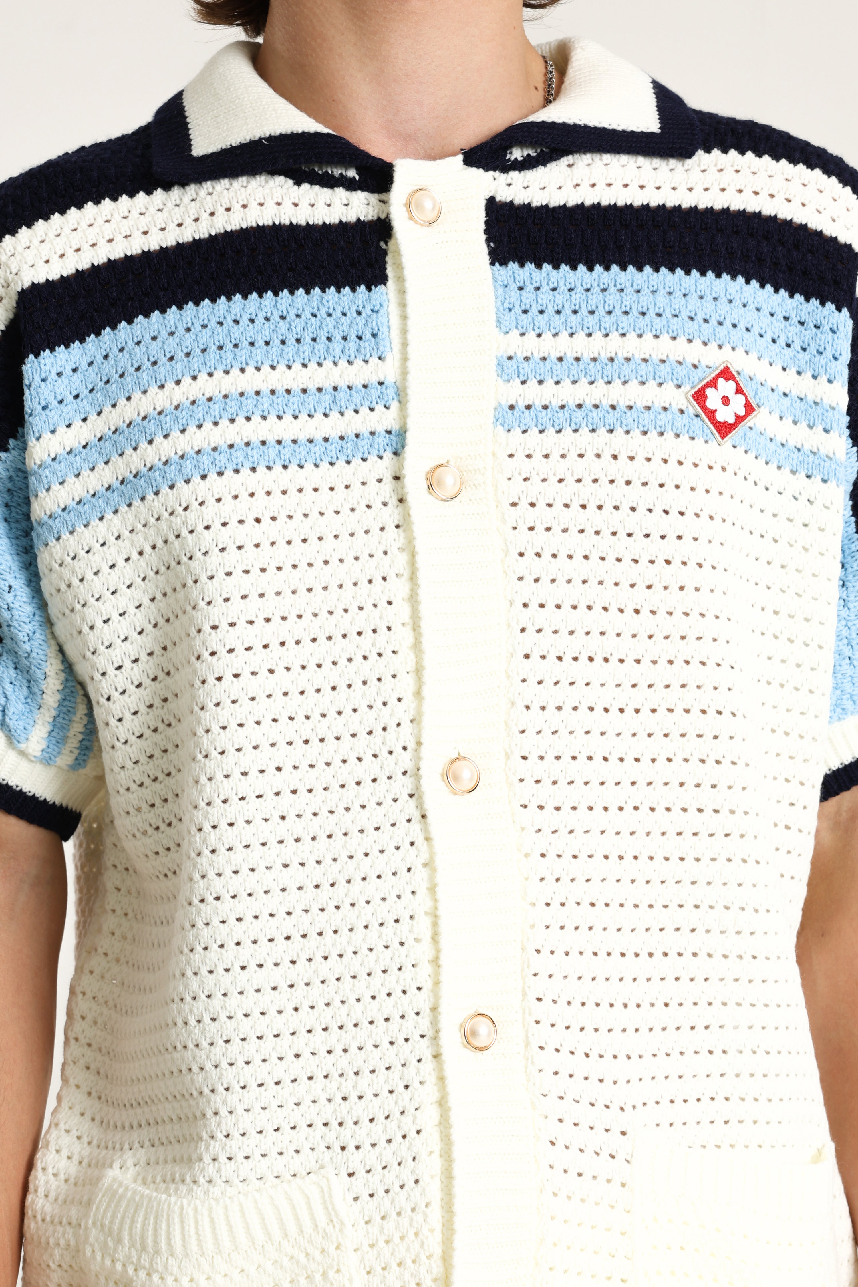 Strickhemd - Offwhite + Blue