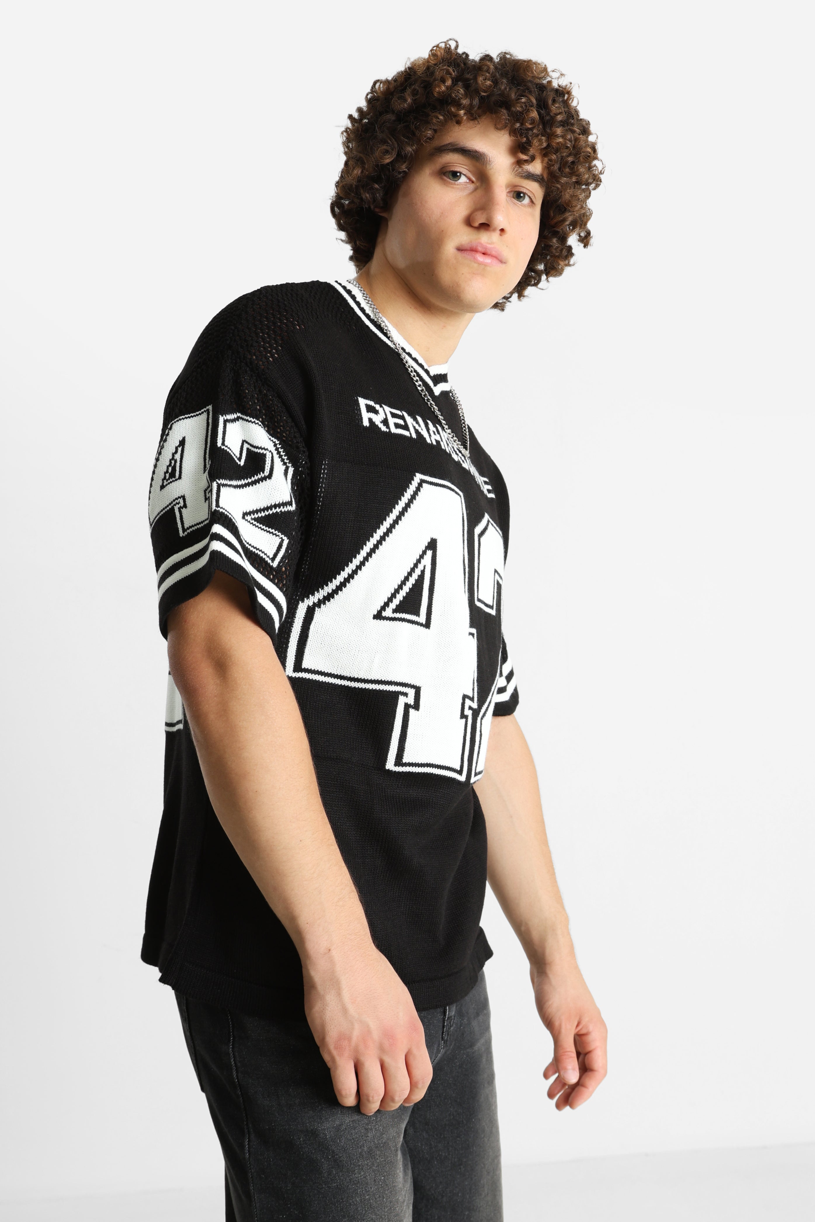 Oversize Strick T-Shirt - Black + White