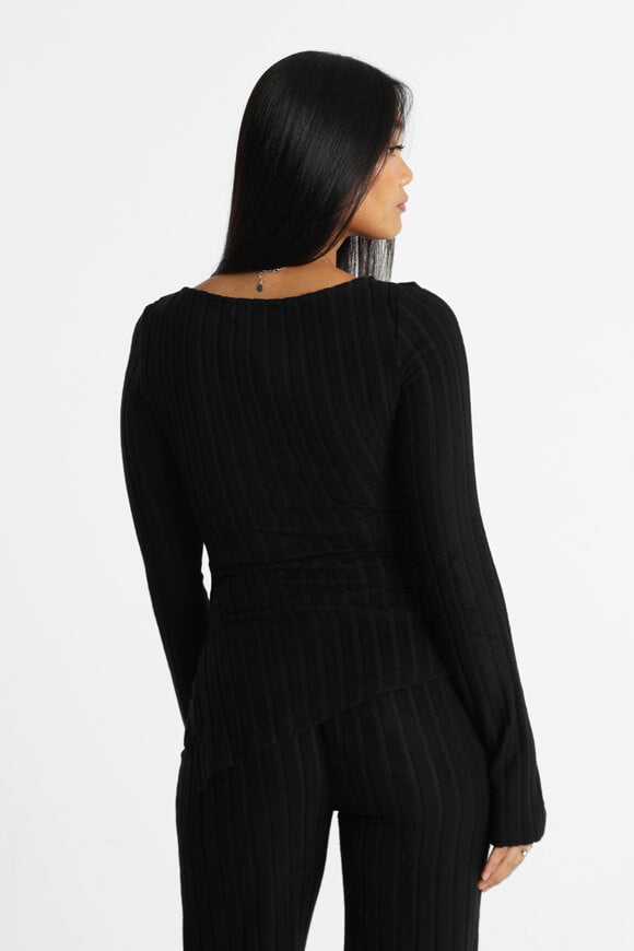 Gerippter Strickpullover - Schwarz