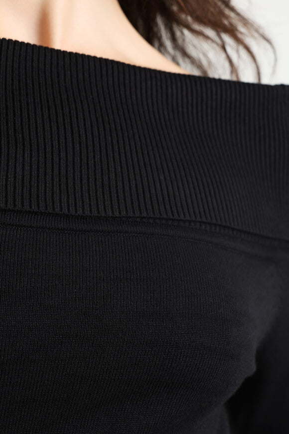 Crop Off Shoulder Feinstrickpullover - Schwarz